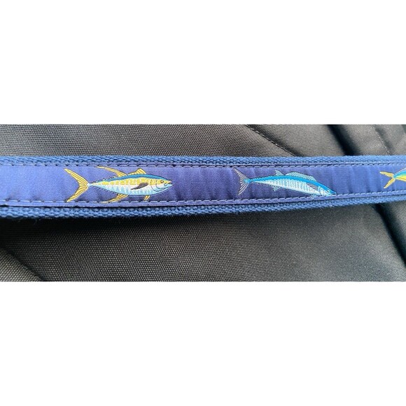 Zep-Pro Belt Mens 32 Boys Canvas Leather Brass Blue Game Fish Fishing USA Made - Picture 4 of 16